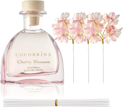 COCORRÍNA Reed Diffuser - 8.5 Oz Cherry Blossom Reed Diffuser with 8 Sticks for Home Bathroom Shelf Decor (Simple Luxe Collection)