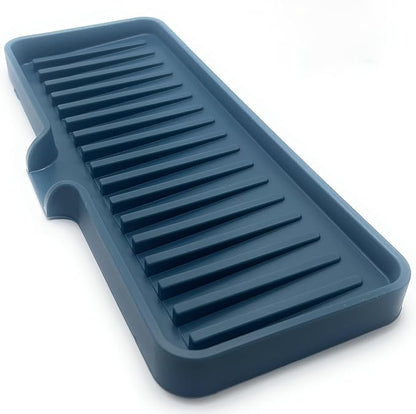 Happitasa Silicone Soap Dish Tray and Sponge Holder with Drain Chute | Bathroom and Kitchen Sink Organizer Caddy (Smoky Blue, 9"x3.5", 5.6 Ounces)