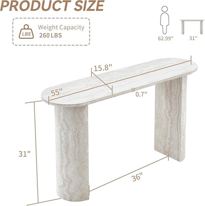 55 Inch Console Table, Modern Entryway Table with Rounded Corners, Narrow Sofa Table Behind Couch for Foyer, Hallway, Living Room,White