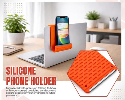 Silicone Phone Holder Flexible Aluminum Bendable Phone Holder Silicone Phone Stand for Desk Travel Treadmill Travel Phone Stand for Plane(Orange)