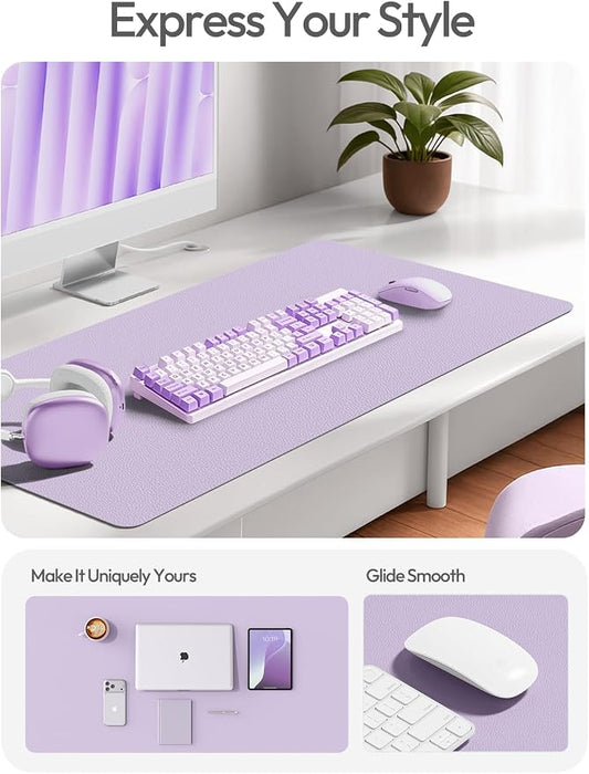 YSAGi Leather Desk Protector, Office Mat, Large Mouse Mat, Non-Slip PU Leather Blotter, Laptop Desk, Waterproof Writing Pad for Office and Home (Light Purple, 35.4" x 17")