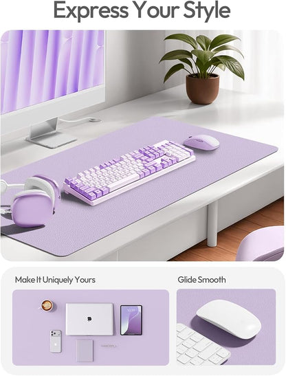 YSAGi Leather Desk Protector, Office Mat, Large Mouse Mat, Non-Slip PU Leather Blotter, Laptop Desk Mat, Waterproof Writing Pad for Office and Home(Light Purple, 42" x 17.2")