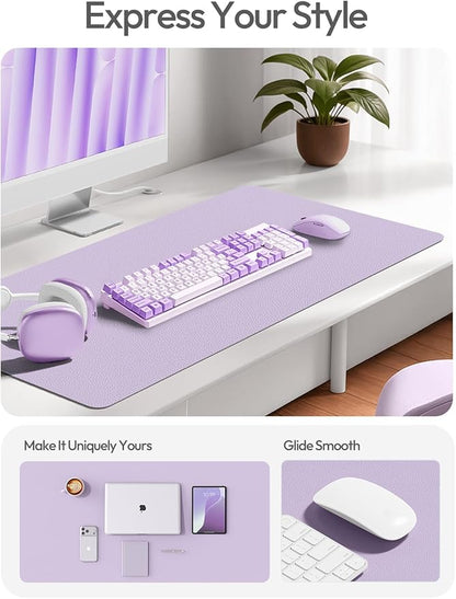 YSAGi Leather Desk Protector, Office Mat, Large Mouse Mat, Non-Slip PU Leather Blotter, Laptop Desk Mat, Waterproof Writing Pad for Office and Home(Light Purple, 63" x 24")