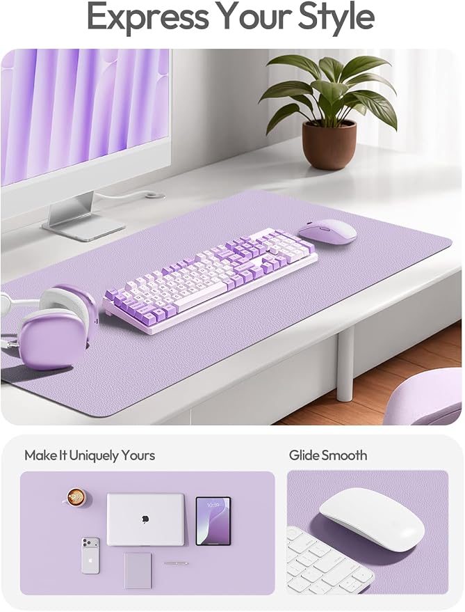 YSAGi Leather Desk Protector, Office Mat, Large Mouse Mat, Non-Slip PU Leather Blotter, Laptop Desk Mat, Waterproof Writing Pad for Office and Home(Light Purple, 40" x 24")