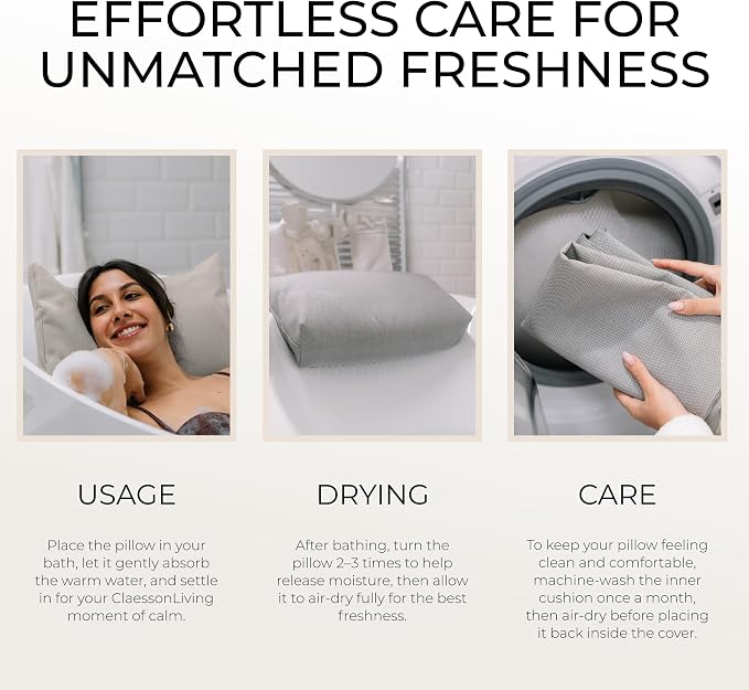 Luxury Bath Pillow for Tub - Thick and Comfortable Bathtub Pillow Support for Head and Neck and Back - Washable Quick-Drying Bath Pillows - Bath Cushion for Home Spa - Fits Any Bathtub - Light Gray