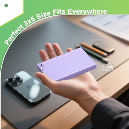 250 Count Purple Index Cards with Ring 3 x 5 Inch Heavyweight Ruled Index Cards, Flash Cards for School & Office Supplies and Home Organization, Durable Study To Do List Note Cards with Ruled Lines