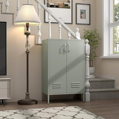 Metal Cabinet,Entryway Storage Cabinets with Adjustable Shelves,Metal Locker Cabinet for Classroom,Living Room,Grey Green
