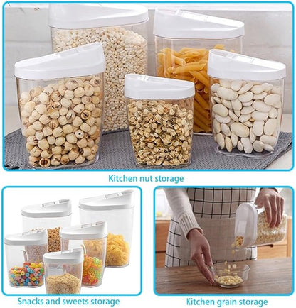 BPA-Free Plastic Sealing Canister Set (5-Piece) for Grains, Snacks, Nuts, Coffee - Clear Kitchen Storage Containers