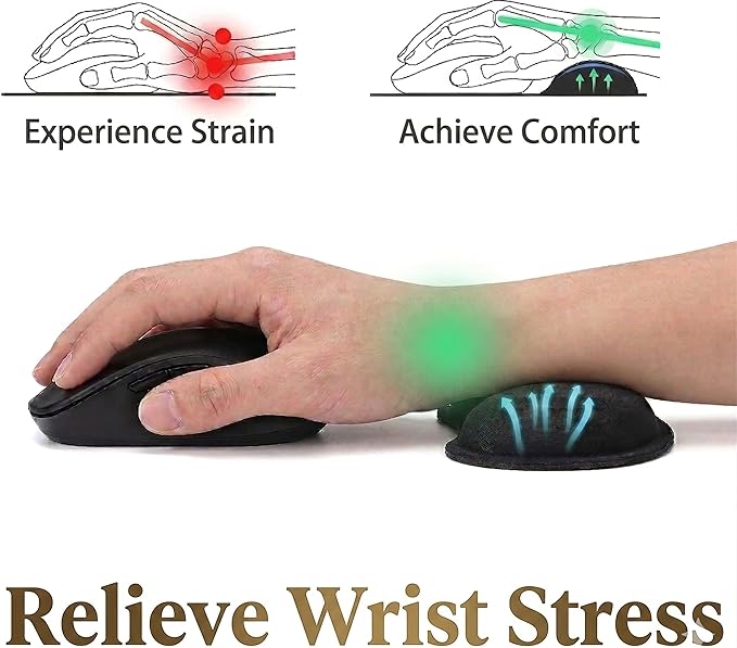 Ergonomic Memory Foam Mouse Wrist Rest Support Pad Cushion for Computer, Laptop, Office Work, PC Gaming - Massage Holes Design - Wrist Pain Relief (Black Mouse Wrist Rest)