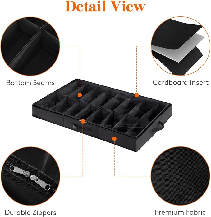 Lifewit Under Bed Shoe Storage Organizer 1 Pack(16 Shoes Cells), 4.3 Inches Profile Fabric Shoes Container Box with Clear Cover, Foldable Storage Bag with 2 Handles, Fits 8 to 16 Pairs