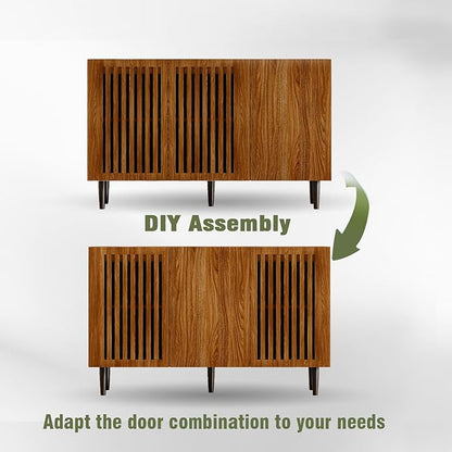 Storage Cabinet, 47.2" Freestanding Buffet Cabinet with 3 DIY Doors and Adjustable Shelf,Modern Sideboard Buffet Cabinet for Living Room,Dining Room,Kitchen,Hallway，Brown