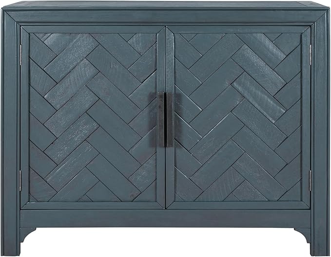 HMFULE 40" Sideboard Cabinet 2-Doors Solid Wood, Retro Buffet Cabinet with Storage Adjustable Shelf, Console Table Accent for Hallway, Living Room, Dining Room, Kitchen, Entry Way (Antique Blue)