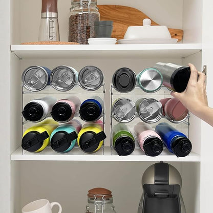 Spaclear 6 Pack Water Bottle Organizer, Stackable Kitchen Home Pantry Organization and Storage Shelf, Plastic Water Bottle Holder for Kitchen Cabinet Storage, Wine Tumbler Travel Mug Cup Organizer
