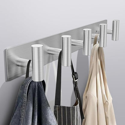 Bntuk Coat Rack Wall Mount - 5 Hat and Coat Hooks, Heavy Duty Towel Racks for Bathroom Entryway, Wall Hooks for Hanging Robes Bags Scarves Belts, Hat Rack Key Hanger Organizer (Silver)