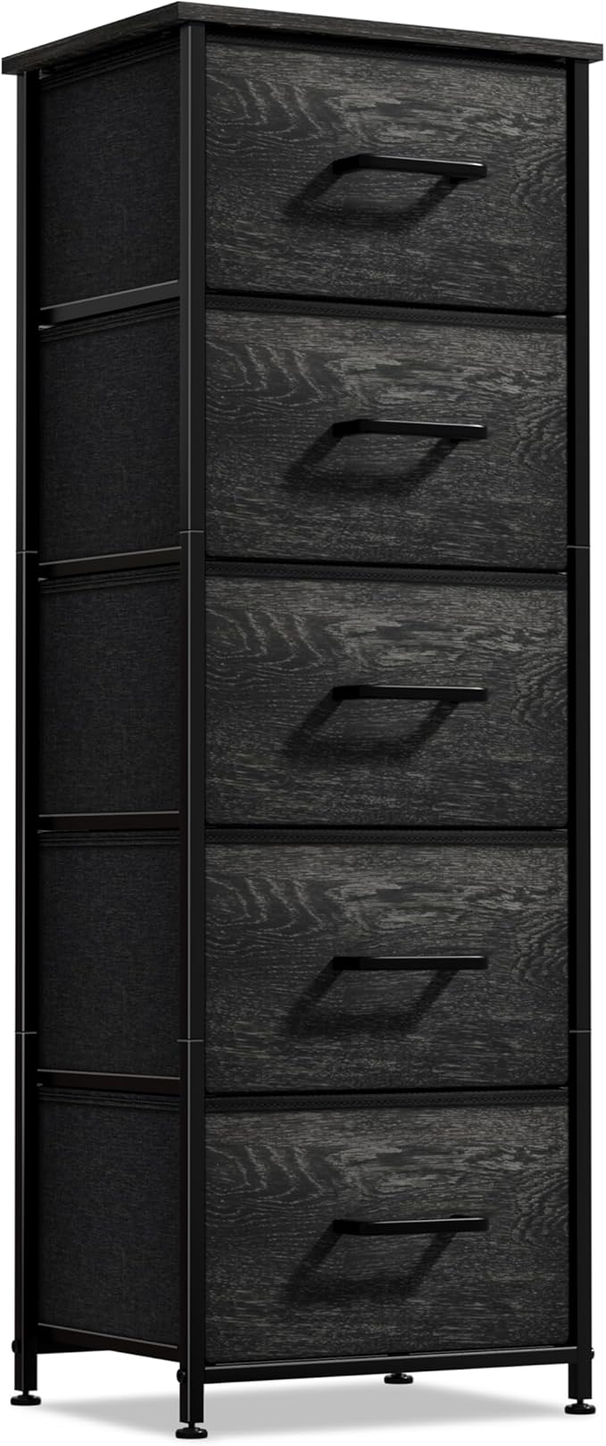 Sorbus Nightstand Dresser with 5 Faux Wood Drawers – Tall Bedside Table Chest with Storage, Steel Frame, Wood Top, Easy Pull Fabric Bins for Bedroom, Living Room, Closet & Dorm Furniture Lamp Stand
