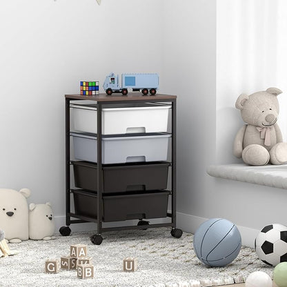 SYKIARIOL Utility Cart with 4 Drawers,Rolling Storage Cart with Drawers,Light Grey