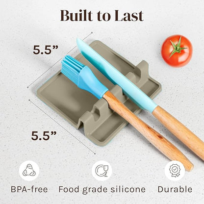 Cooler Kitchen Sage Silicone Spoon Rest for Stove Top with Drip Pad (Two Pack) - Heat Resistant BPA Free Utensil Rest & Spoon Holder for Kitchen Counter - Grill Utensil Holder - Spatula Holder