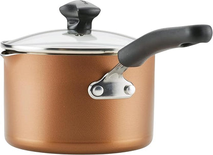 Farberware Cookstart DiamondMax Nonstick Cookware/Pots and Pans Set, Dishwasher Safe, Includes Baking Pan and Cooking Tools, 15 Piece - Copper