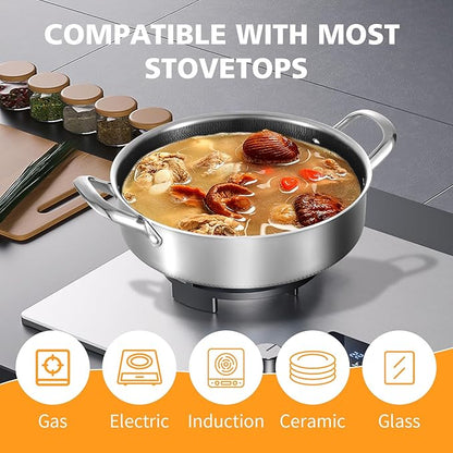 Stainless Steel Saute Pan 12 inch Deep Frying Pan,5 Quarts Nonstick Skillet Large Sauté Pan with Lid,PFOA Free Cookware,Induction Compatible Chef Cooking Pan,Dishwasher & Oven Safe