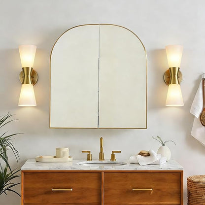 Bathroom Wall Sconce, Modern Indoor Vanity Light Fixtures 15", Up Down Lighting, Wall Mount Lamp for Living Room Bedroom Hallway Stairway Fireplace Mirror E26 Base 1PC White&Gold