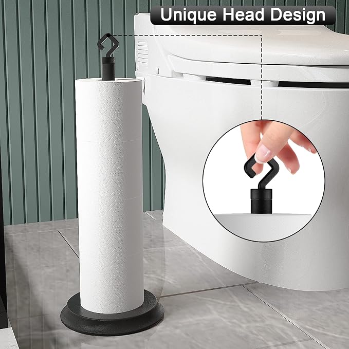 KASUNTO Toilet Paper Holder for Bathroom, Metal Free Standing Toilet Paper Storage with Rustproof, Tissue Paper Roll Stand for Bathroom Accessories (Black)
