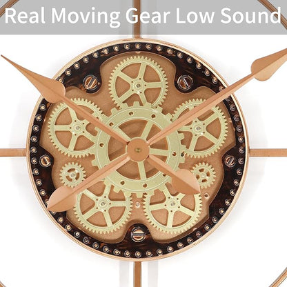 29 Inch Large Wall Clocks for Living Room Decor with Moving Gears,Large Wall Clock Industrial Steampunk,Oversized Metal Analog Wall Clocks for Farmhouse Home Battery Operated