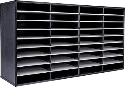 EasyPAG Wooden Literature Organizer with Adjustable Shelves, 36 Compartments Office Paper Organizer Storage 18000 Sheets Letter Size Paper, Student Mailbox for Classroom, Black/White