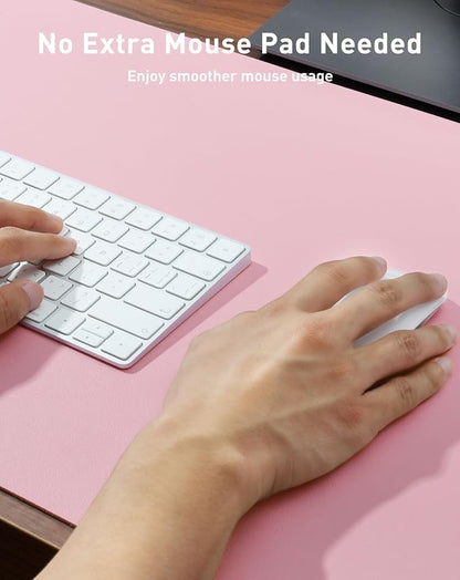 Aothia Faux Leather Desk Mat - Large Mouse Pad, Non-Slip PU Leather Blotter, Waterproof Writing Surface for Office and Home (Fairy Pink, 42" x 17")