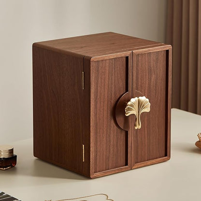 Wooden Jewelry Box 5 Layer Black Walnut Large Jewelry Organizer with Brass Handle for Necklaces Rings Earrings Watches Storage, Christmas Gifts(7.9x8.7x10.0inches)