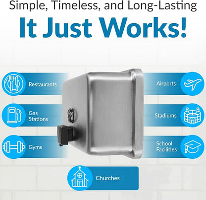 Bobrick Surface-Mounted Soap Dispenser - Satin-Finish Stainless Steel, 40-fl oz Capacity, Manual Liquid Soap Dispenser with Low Soap Indicator, Top Fill, Vandal-Resistant, Wall-Mounted Design (B-2112)