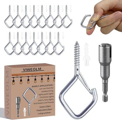 120 Pcs Silver Eye Hooks Screw Heavy Duty,Ceiling Hooks for Hanging Plants,String Lights,Cup,Wind Chime,Bird Feeders. Plant Hanger Indoor&Outdoor
