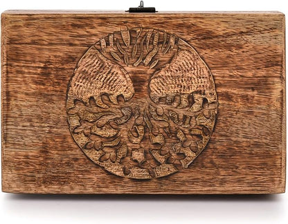 Samhita Handmade Mango Wood Tree of Life Engraving Beautifully Keepsake Box Jewellery Organiser Unique Gift Ideas for Men & Women (Flame Work Finish)