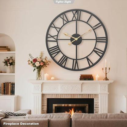 Pytha Sight 29.5 Inch Extra Giant Large Wall Clock,Oversized Modern Decorative Black Metal Roman Numeral Wall Clocks for Living Room,Kitchen Decor,Perfect Housewarming Gifts for a New Home