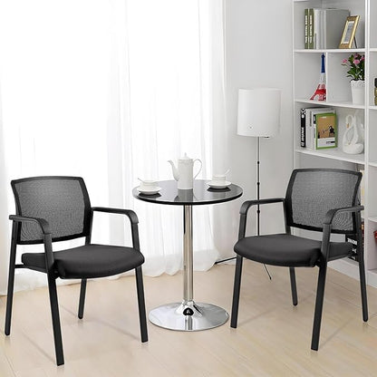 CLATINA Mesh Back Stacking Arm Chairs with Upholstered Fabric Seat and Ergonomic Lumbar Support for Office School Church Guest Reception Black 8 Pack Set New Version