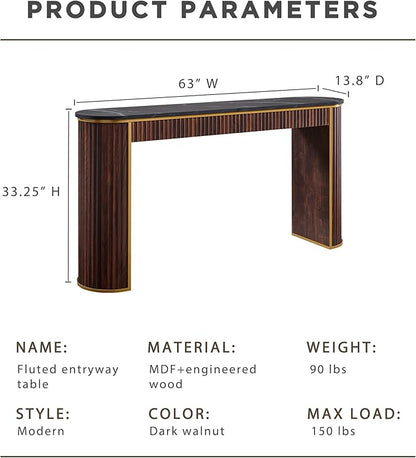 OKD Modern Fluted Console Table, 63" Long Narrow Entryway & Sofa Tables for Hallway, Tall Accent Table Behind Couch for Foyer Living Room, Dark Walnut
