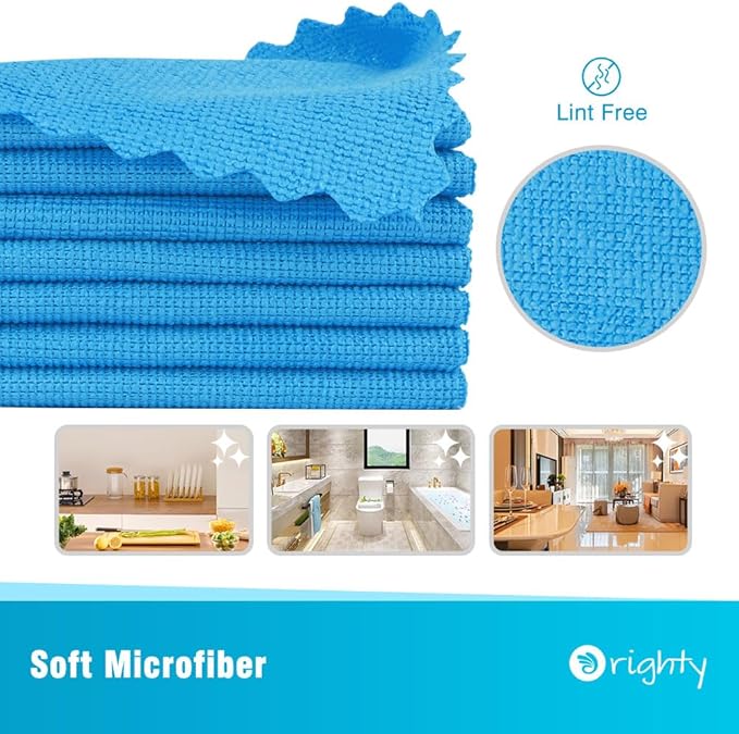 Orighty Microfiber Cleaning Cloth Bulk, Shop Towels Shop Rags 50 Pack, Reusable Microfiber Cleaning Rags for Cars, Multi-Purpose Lint Free Towels for Home & Kitchen, 12x12 Inch, Blue