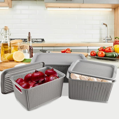 Onion and Potato Storage Bins,Stackable Plastic Pantry Bins with Lids,BPA-Free,Potatos and Onions Storage Baskets for Kitchen (Gray-3 Pack)