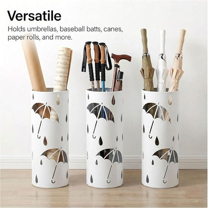 BEWBBAT Umbrella Stand Rack for Entryway, Freestanding Round Metal Umbrella Holder, Rain Collection Umbrella Organizer Bin for for Can Walking Stick, Home Office Decor, Hold 4-5 Umbrellas