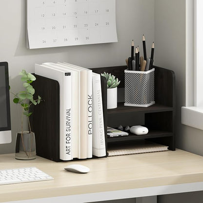 Furinno Hermite Desk Organizers, Office Organization with Accessories and Vertical File Holder, Desktop Book Shelf, for Office Supplies, Desk Accessories, for Study Room, Dorm, Black Espresso