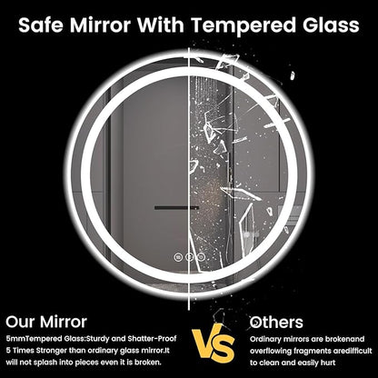 Round LED Bathroom Mirror with Lights, Backlit & Front Lighted, Wall-Mounted Vanity Mirror 3000K/4000K/6000K, Memory Functions, Anti-Fog, Dimmable Smart Mirror (Round 30" x 30")
