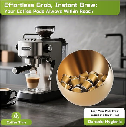 Large Capacity Coffee Pod Holder – Stainless Steel Pod Organizer and Holder | Stylish Coffee Bar Accessories & Countertop Storage (Gold, L)