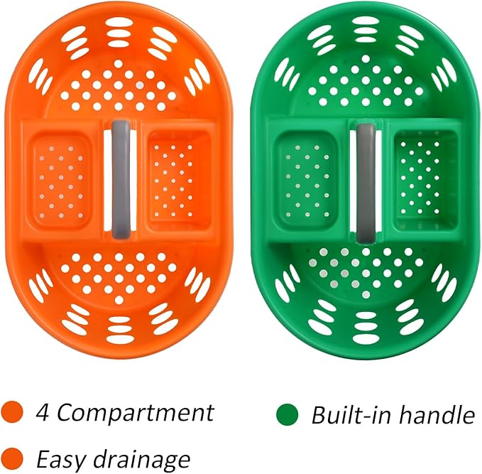 Large Shower Caddy Portable 2PC - Made in USA Plastic Jumbo Size Dorm Storage Candy Tote with Handle Shower Organizer for Bathroom, Pantry, Kitchen, College Dorm, Green/Orange