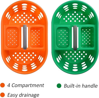 Large Shower Caddy Portable 2PC - Made in USA Plastic Jumbo Size Dorm Storage Candy Tote with Handle Shower Organizer for Bathroom, Pantry, Kitchen, College Dorm, Green/Orange