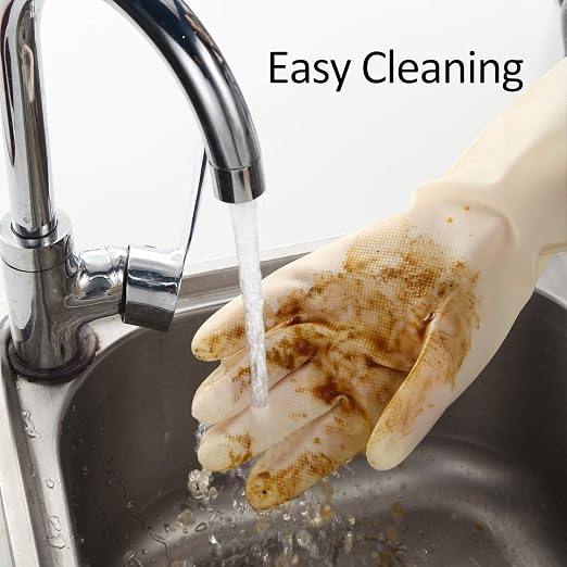 BOOMJOY Nitrile Cleaning Gloves, Heavy Duty Dishwashing Gloves, Reusable Medium Gloves for Kitchen, Bathroom, Gardening, Working, Pet Care - White, 3 Pairs, Size M