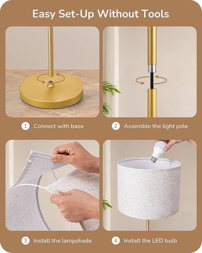 EDISHINE Modern Floor Lamp with 2 Shades, Adjustable Brightness & Color Temperature, Remote Control, Minimalist Standing Lamp, E26, A19 Bulb Included, Dimmable for Living Room, Bedroom, Gold