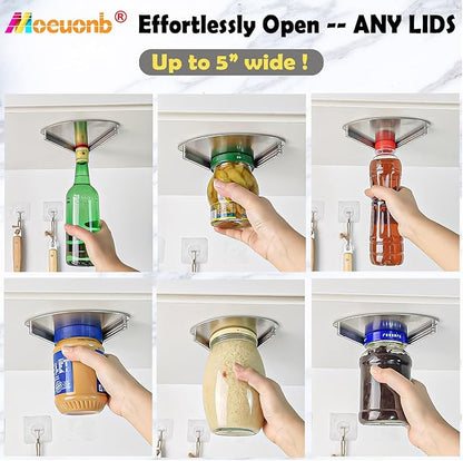 Moeuonb latest Under Cabinet Jar Opener for Seniors, Stainless Steel Jar Opener for Weak Hands, Jar Lid & Bottle Cap Opener Tool, Under Counter Can Opener, One Handed Jar opener