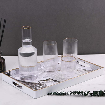 Decorative Tray, Marbling Plastic Tray with Handles, Rectangular Vanity Tray and Serving Tray for Bathroom, Kitchen, Ottoman and Coffee Table, 15.6” x 10.2”, White