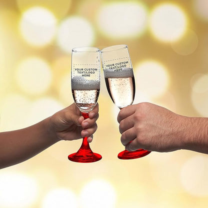 DISCOUNT PROMOS Custom Premiere Champagne Flutes 6.25 oz. Set of 10, Personalized Bulk Pack - Elegant Drinkware for Weddings, Events, & Promotional Gifts - Red