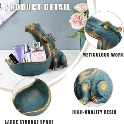 aboxoo Hippo Statue,Large Hippopotamus Figurine Home Sculpture with Resin, Hippo Candy Jar, Candy Dish Bowl for Office Desk, Key Bowl for Entryway Table,Container Storage Art Decor Box(Dark Blue)
