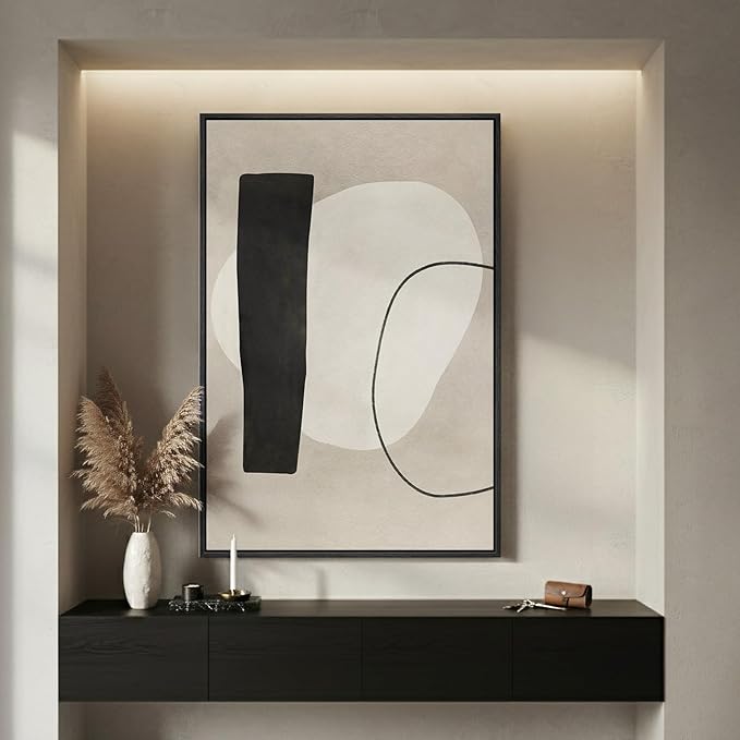 Framed Neutral Black and White Abstract Wall Art, Large Modern Canvas Prints Paintings Artwork for Walls, Minimalist Neutral Canvas Pictures for Living Room Dining Bedroom Hallway Wall Decor 24x36 In